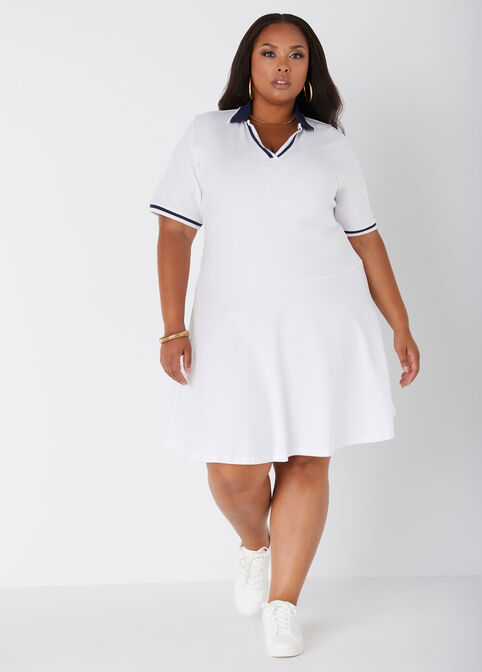 Striped Jersey Polo Dress, White image number 3