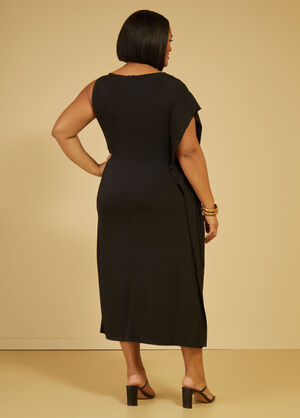 Ruched One Shoulder Midaxi Dress, Black image number 1