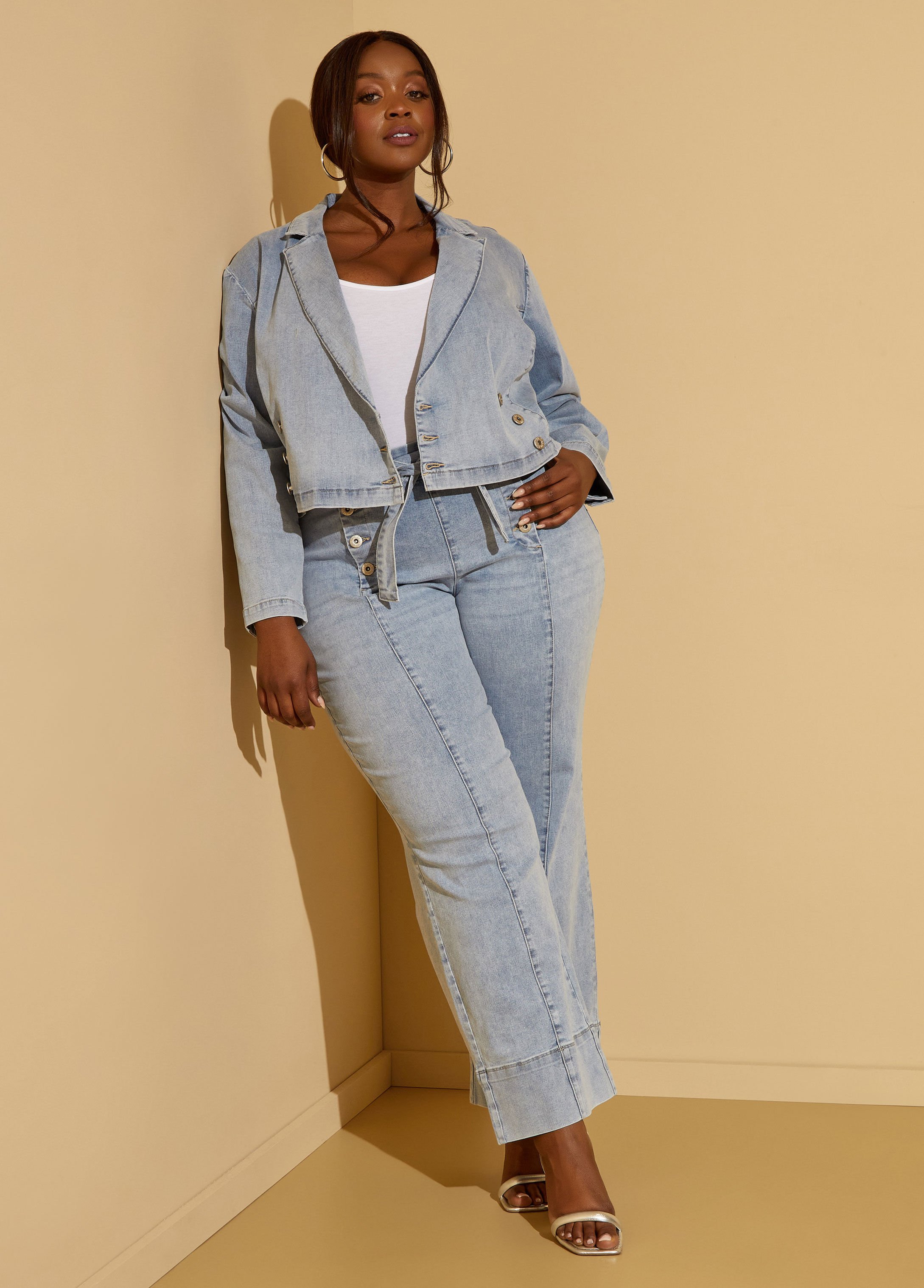 Double Breasted Denim Blazer