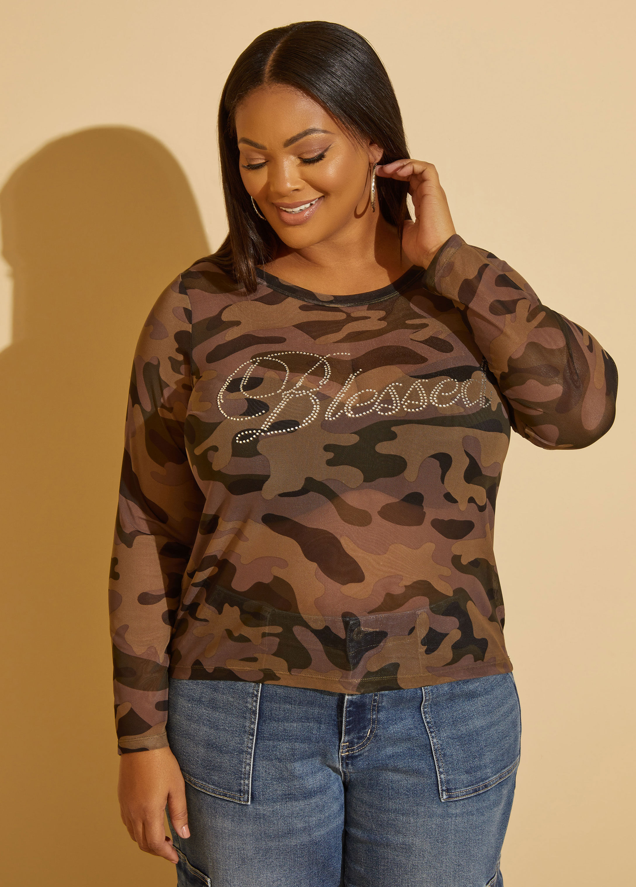 Plus size clearance camo sweatshirt