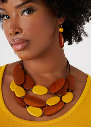 Two Tone Wood Bead Necklace Set, Nugget Gold image number 0