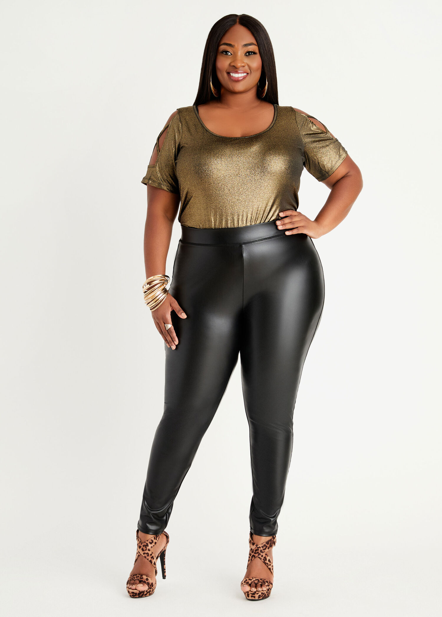 Plus Size Leggings Plus Size High Waist Control Stylish Faux Leather