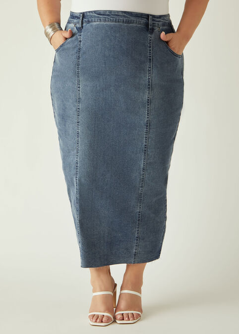 Seamed Maxi Denim Skirt, Dk Rinse image number 2