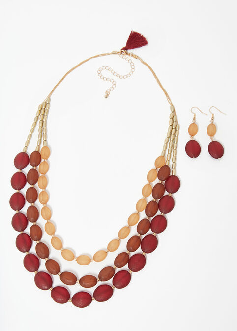 Tassel & Beaded Necklace Set, Tawny Port image number 1