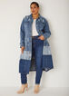 Colorblocked Maxi Denim Jacket, Denim Blue image number 4