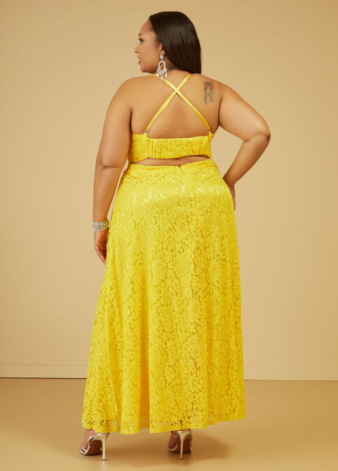 Corded Lace Maxi Dress, Maize image number 1