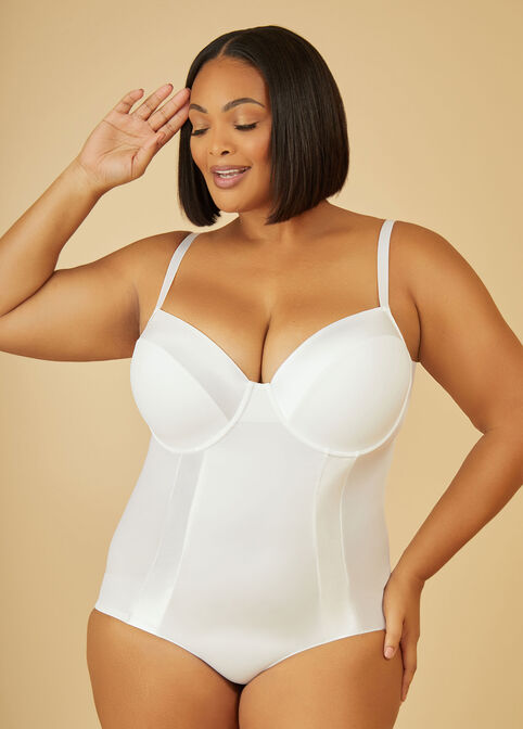 Satin Trimmed Shapewear Bodysuit, White image number 2