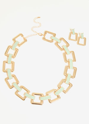 Chain Link Enamel Necklace Set, SWAMP image number 1