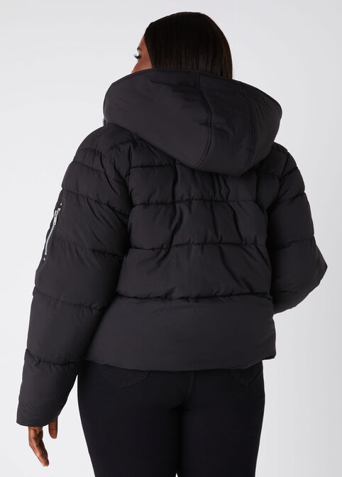 Faux Fur Trimmed Puffer Jacket, Black image number 1