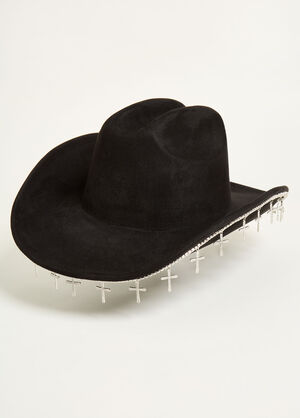 Cross Faux Suede Cowboy Hat, Black image number 0