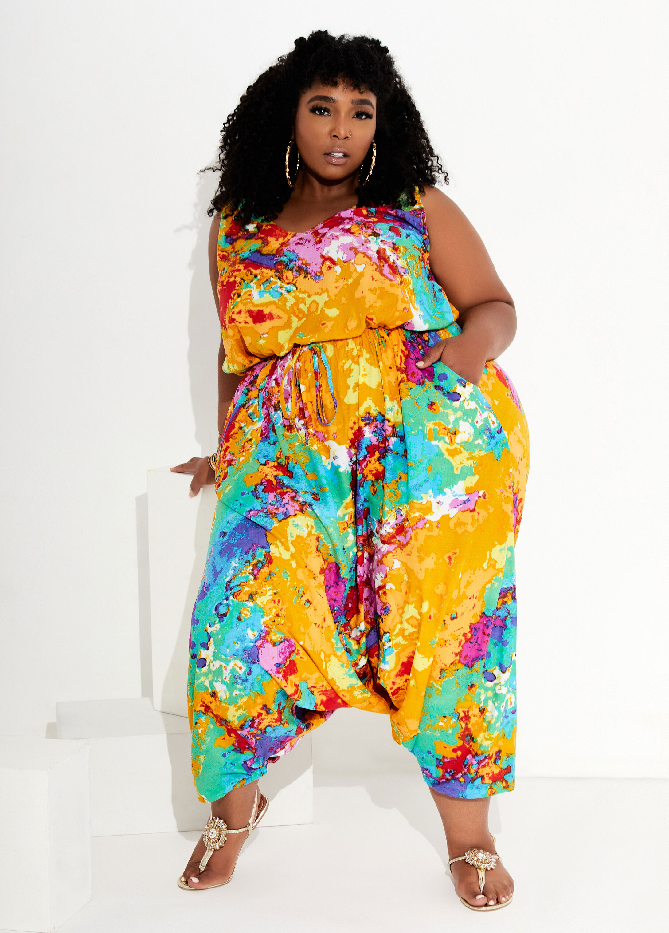 plus size tie dye harem jumpsuit