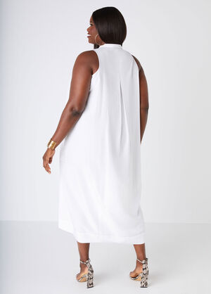 Midi Pleated Shirtdress, White image number 1