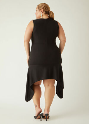 Asymmetric Flounced Sheath Dress, Black image number 1