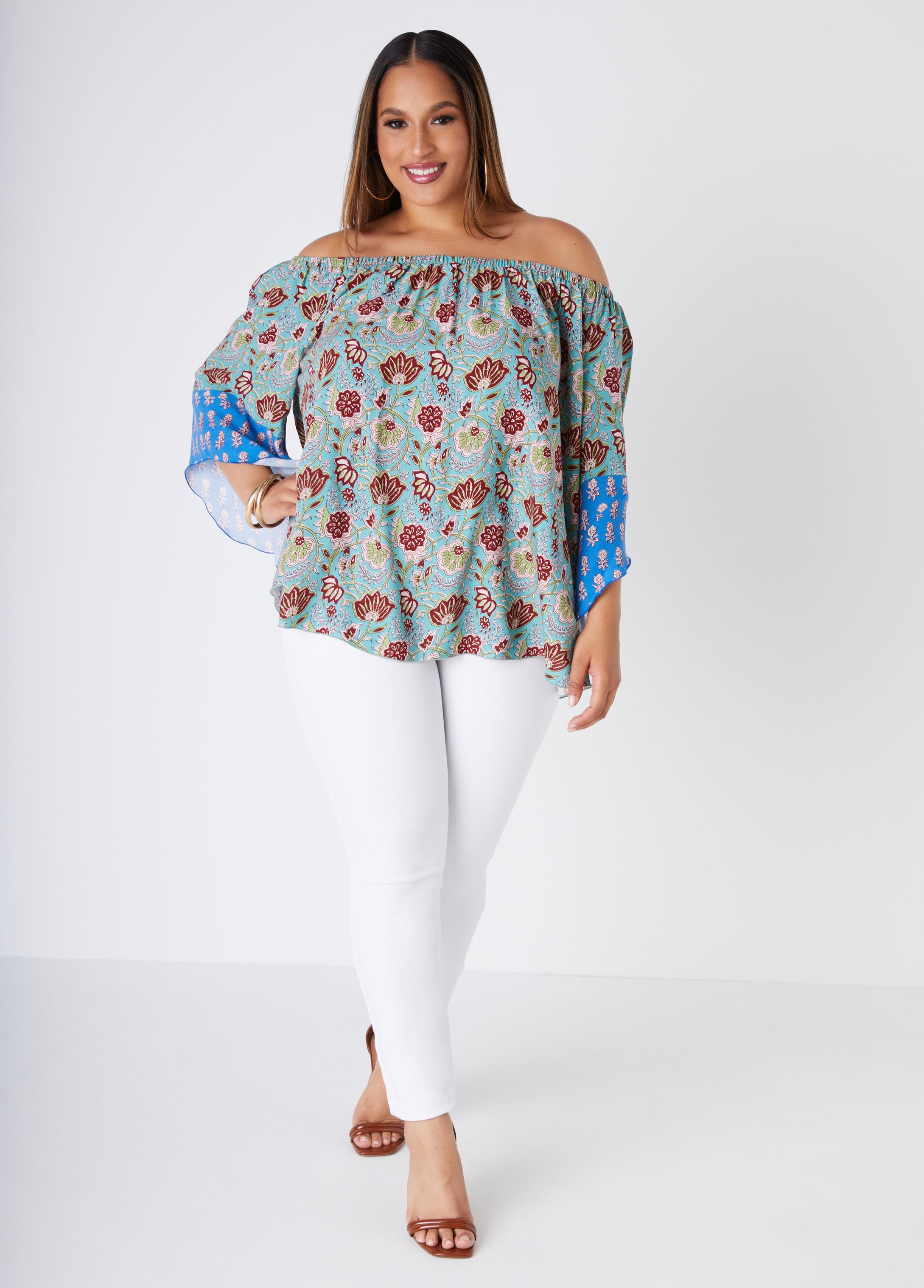 Printed Off The Shoulder Woven Top