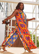 Tie Neck Printed Wide Leg Jumpsuit, Multi image number 4