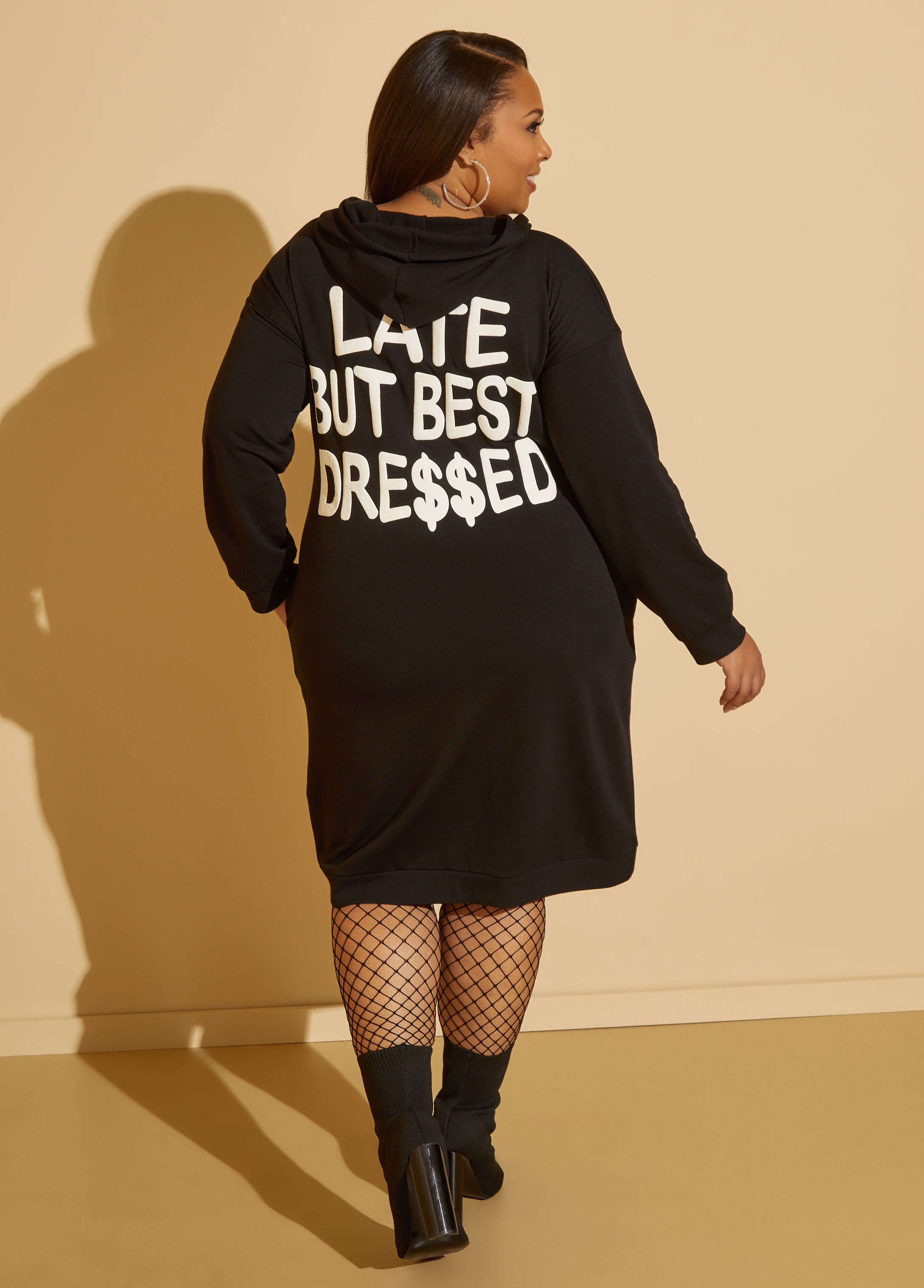 Plus Size late hooded dress plus size graphic tee dress