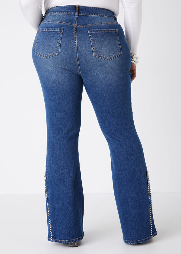 Crystal Embellished Flared Jeans, Medium Blue image number 1