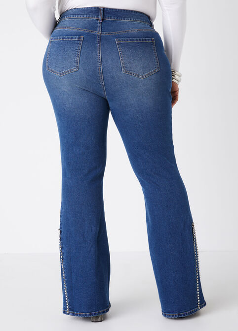 Crystal Embellished Flared Jeans, Medium Blue image number 1