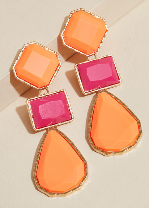 Geometric Stone Drop Earrings, MANDARIN RED image number 1