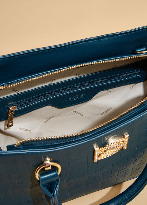 Bebe Christy Embossed Satchel, Blue image number 3