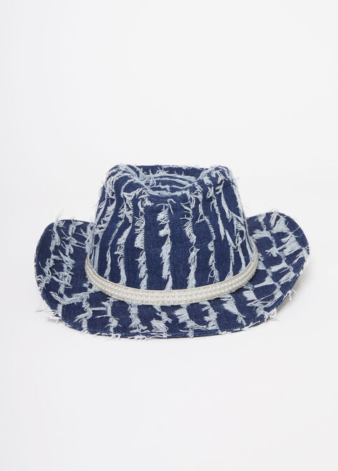 Frayed Denim Panama Hat, Denim Blue image number 0