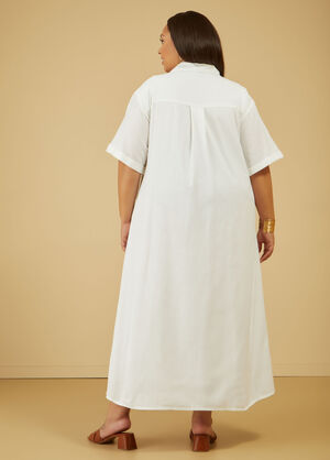 Linen Blend Maxi Shirtdress, White image number 1