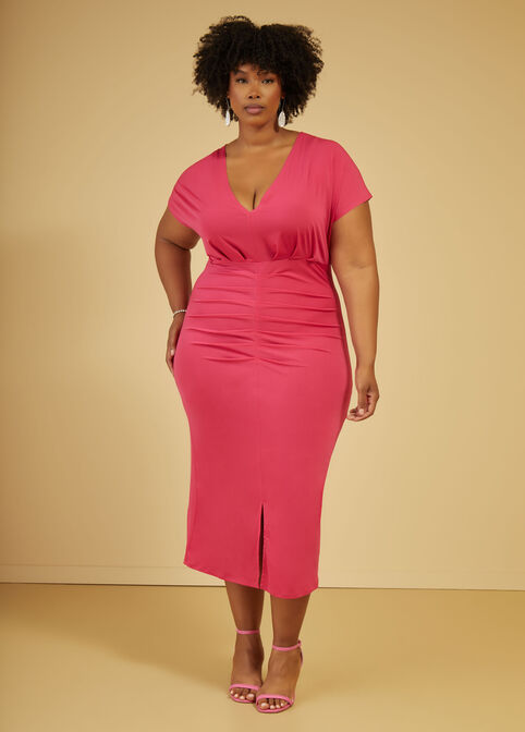 Ruched Maxi Bodycon Dress, Ruby Wine image number 0