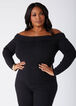 Off The Shoulder Ribbed Sweater, Black image number 0