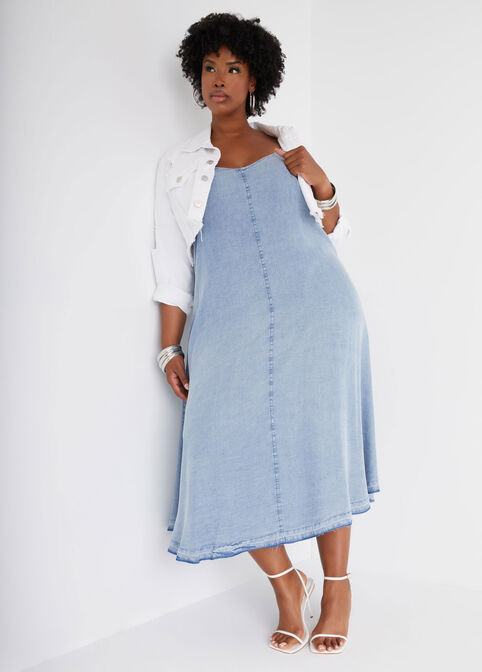 Chambray Midi Dress, Medium Blue image number 4