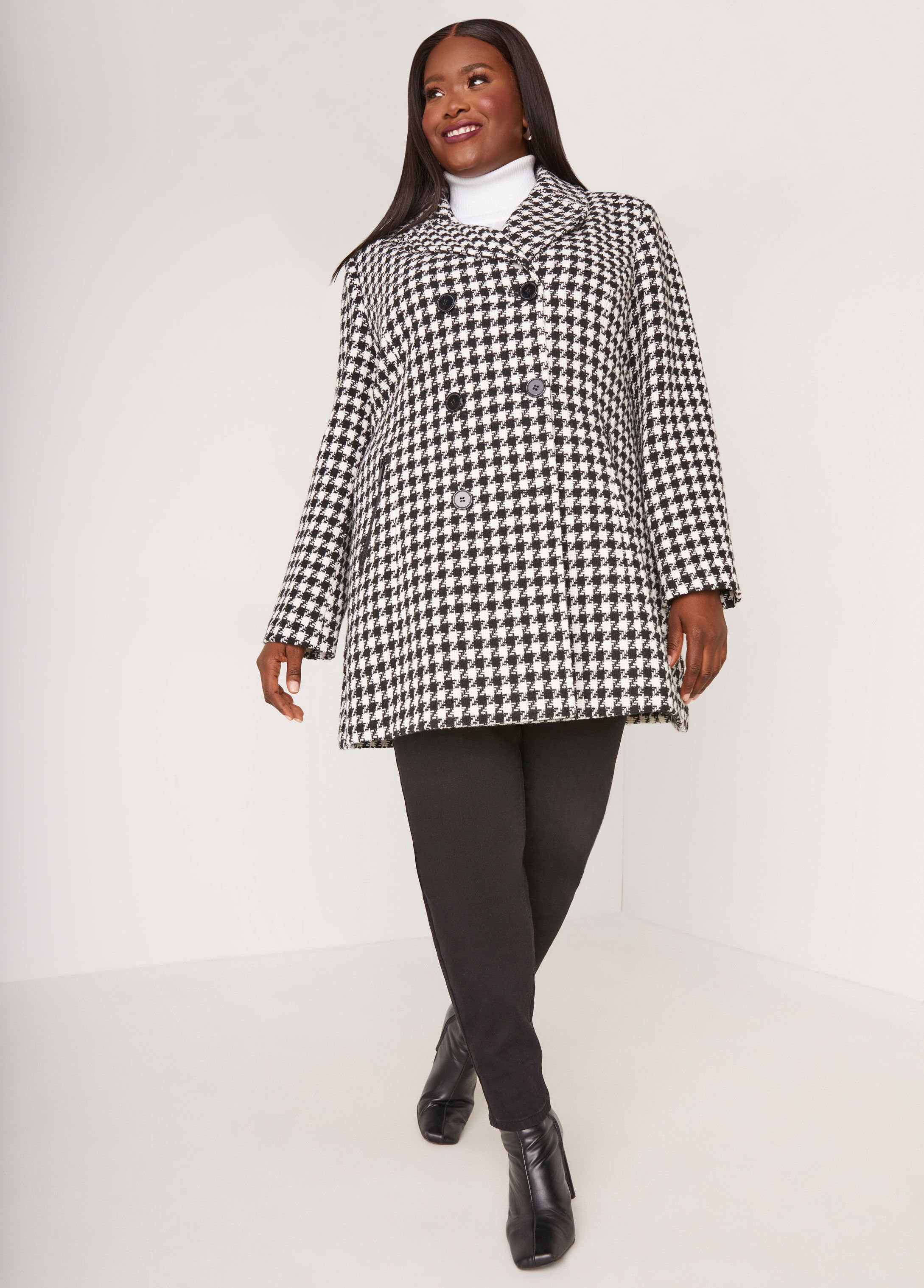 Houndstooth Double Breasted Peacoat