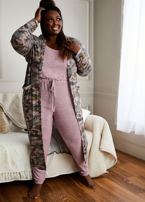 Cozy Lounge Camo Open Front Duster, Pink image number 1