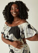 Rose Print Off The Shoulder Dress, Black White image number 2