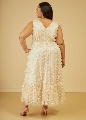 Butterfly Appliqued Tulle Gown, Creme Crepe image number 1