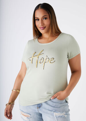 Hope Glittered Graphic Tee, Green image number 0