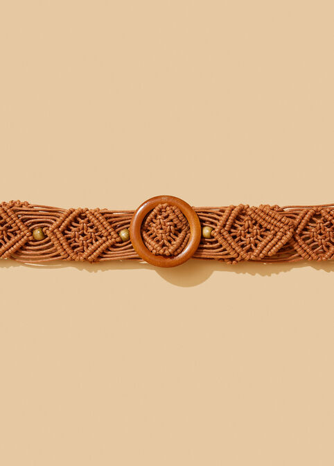 Beaded Macrame Belt, Brown image number 1