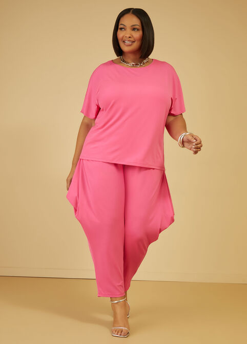 Stretch Knit Harem Pants, Fuchsia image number 0