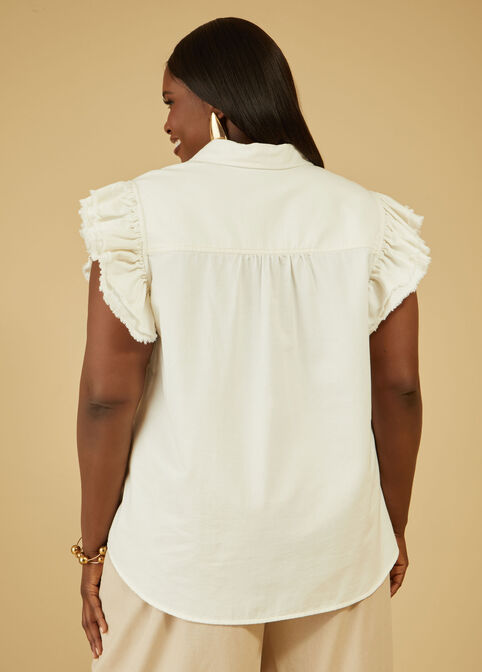 Ruffled Denim Shirt, Ivory image number 1