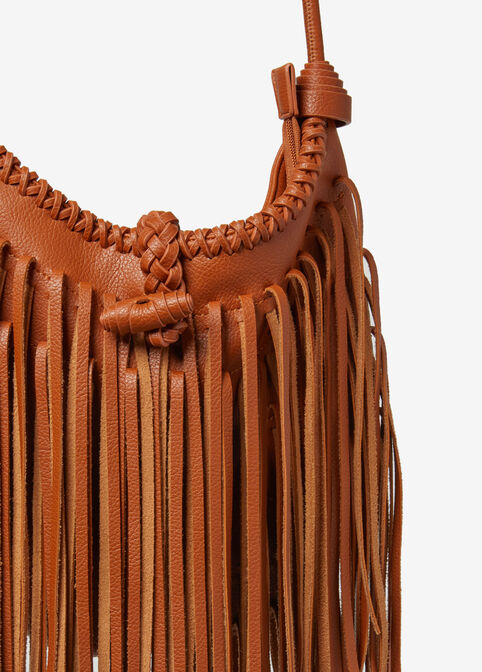 Fringed Faux Leather Bag, Cognac image number 2