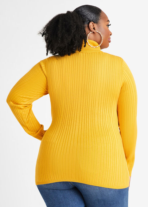 Rib Knit Turtleneck Sweater, Nugget Gold image number 1