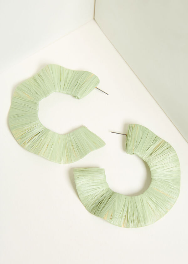 Wavy Raffia Hoop Earrings, SWAMP image number 0