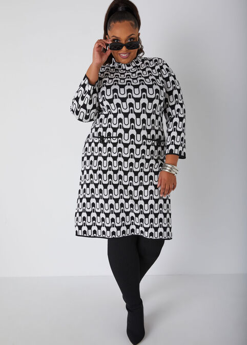 Swirl Sweater Shift Dress, Black Combo image number 3