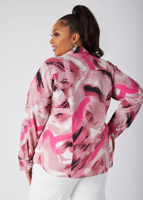 Brushstroke Print Collared Shirt, Multi image number 1