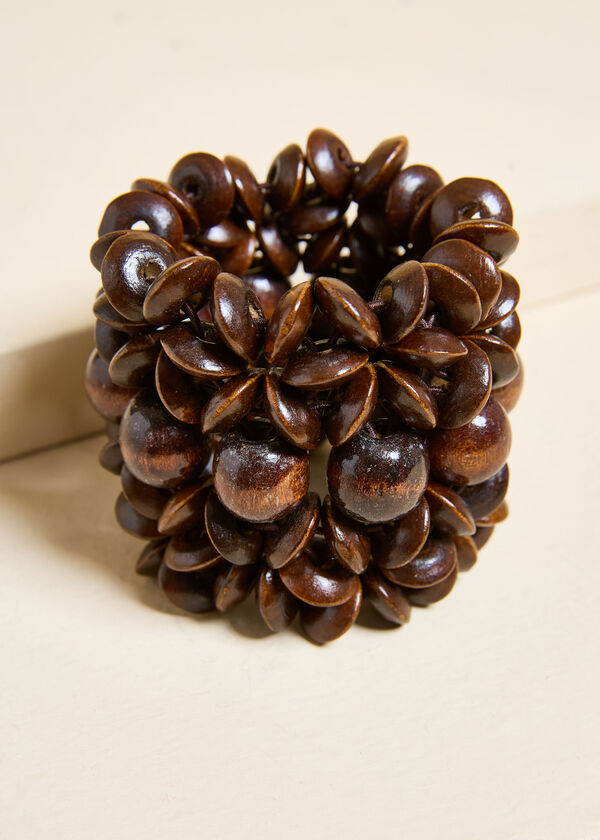 Flower Wood Bead Bracelet, Potting Soil image number 1