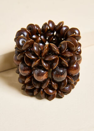 Flower Wood Bead Bracelet, Potting Soil image number 1