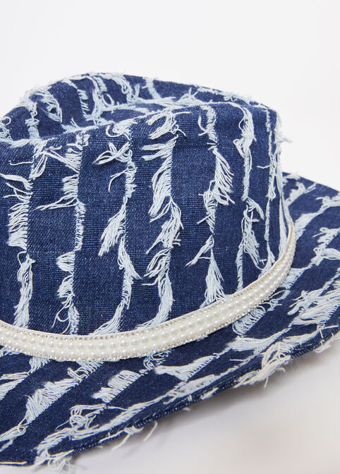 Frayed Denim Panama Hat, Denim Blue image number 1