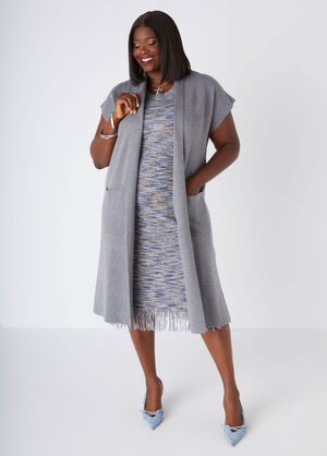 Open Front Duster Vest, Heather Grey image number 0