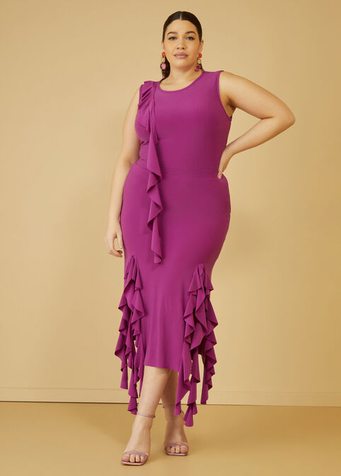 Ruffle Trimmed Midi Skirt, Purple image number 0