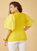 Puff Sleeved Paneled Textured Top, Maize image number 1