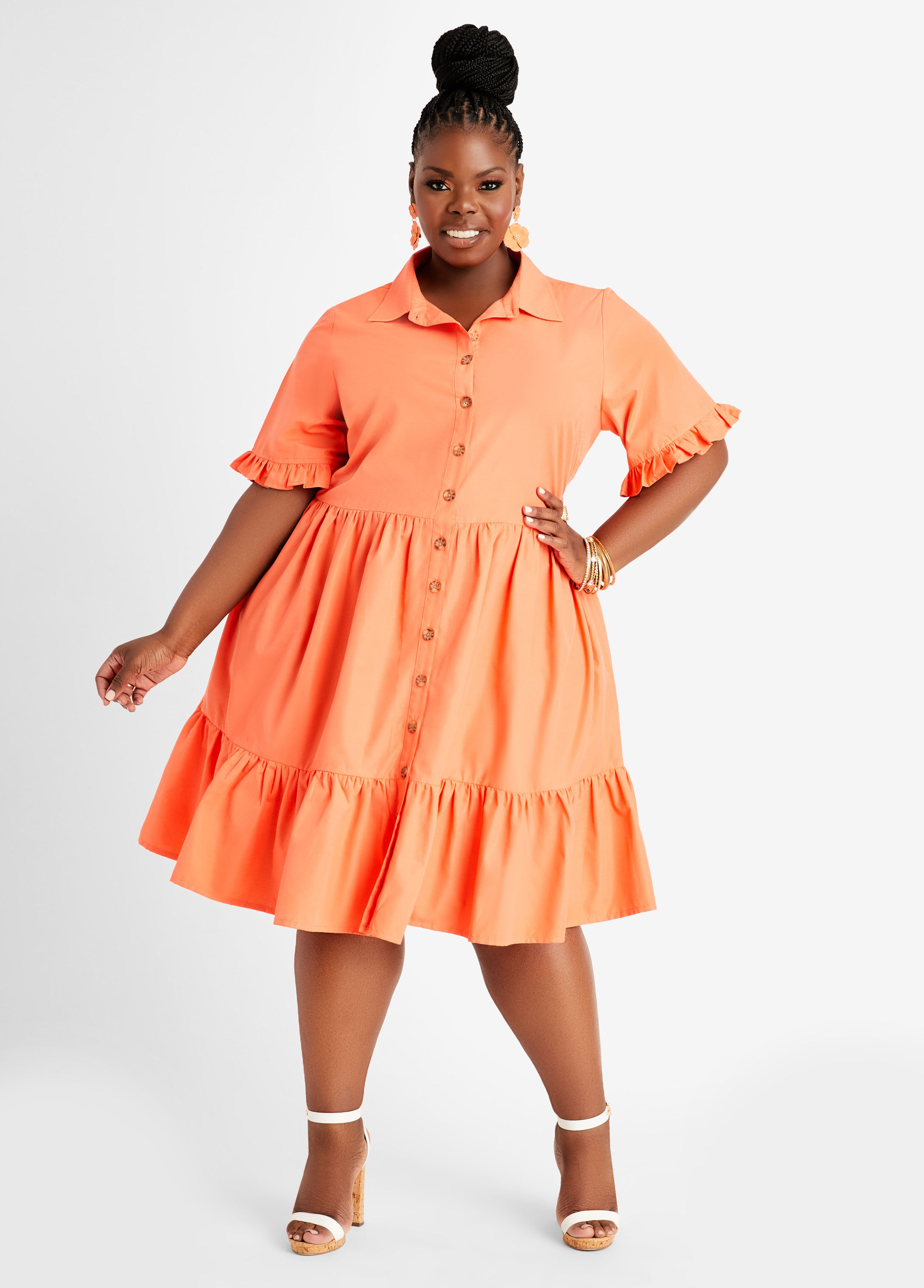 Plus Size Babydoll Dress Sexy Plus Size Poplin Shirt Dress Midi Dress