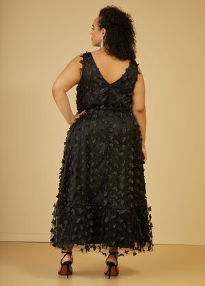 Butterfly Appliqued Tulle Gown, Black image number 1